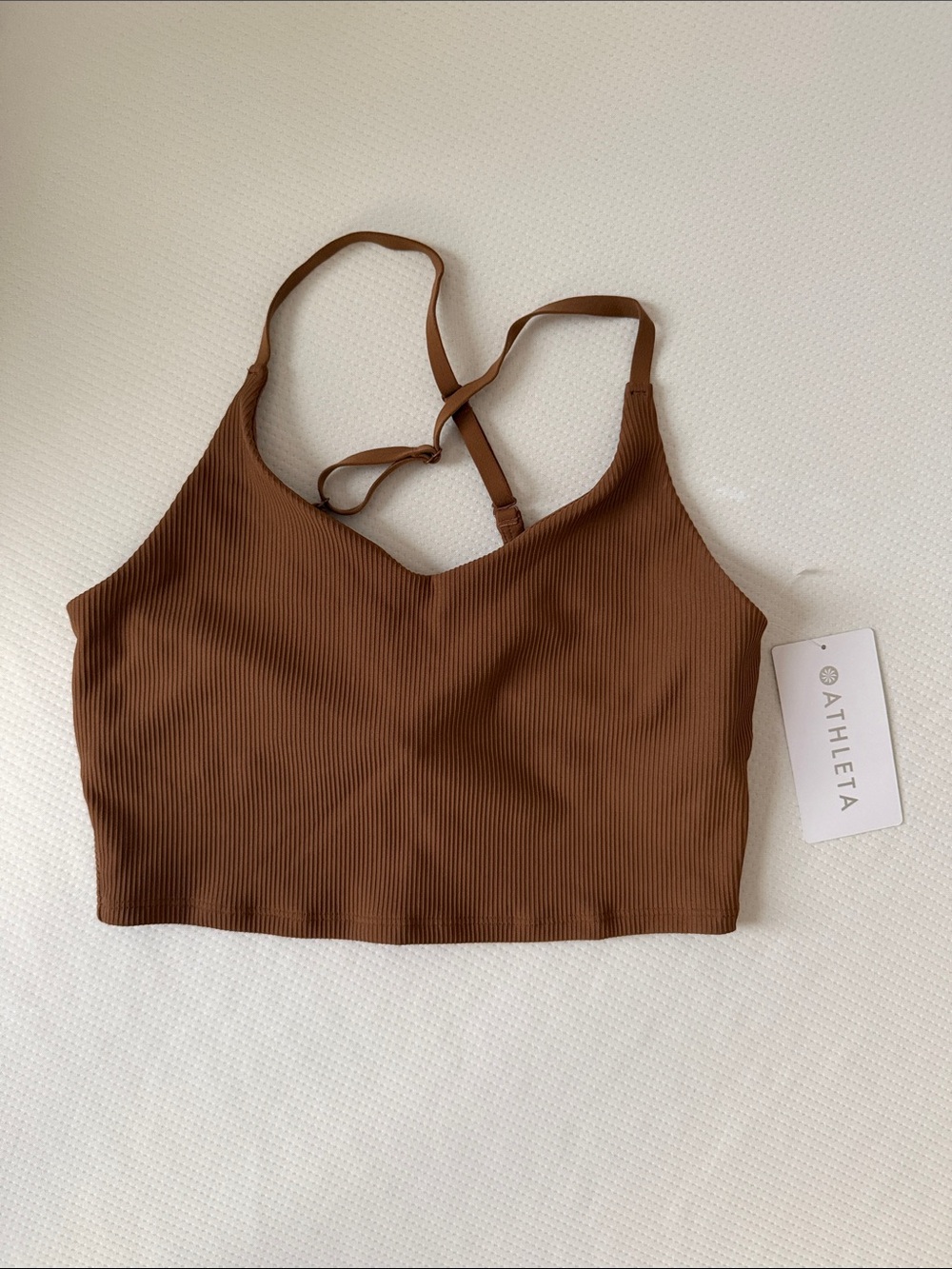 Athleta Ribbed Brown V-Neck Bralette Tan Size Medium